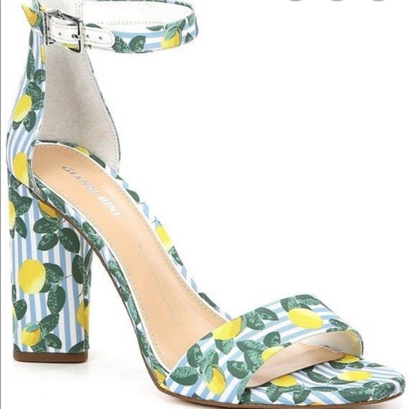 Gianni Bini Shoes - Gianni Bini | Lemon Striped Ankle Strap Open Toe Heels Size 9